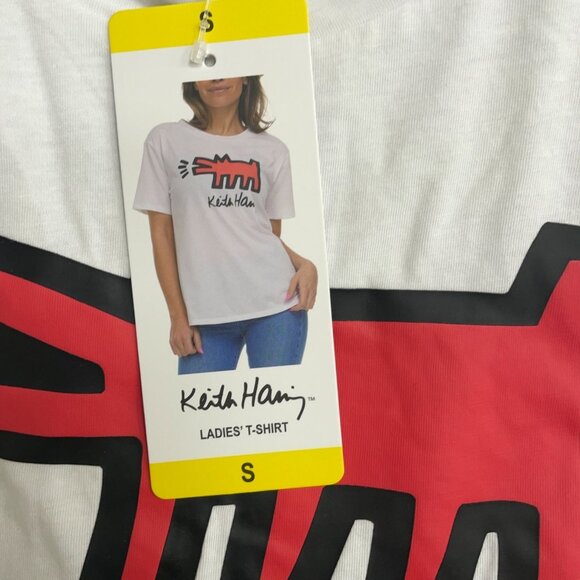 NEW Keith Haring Women's S T-Shirt Red Dog Graphic White Cotton Blend - Picture 9 of 10